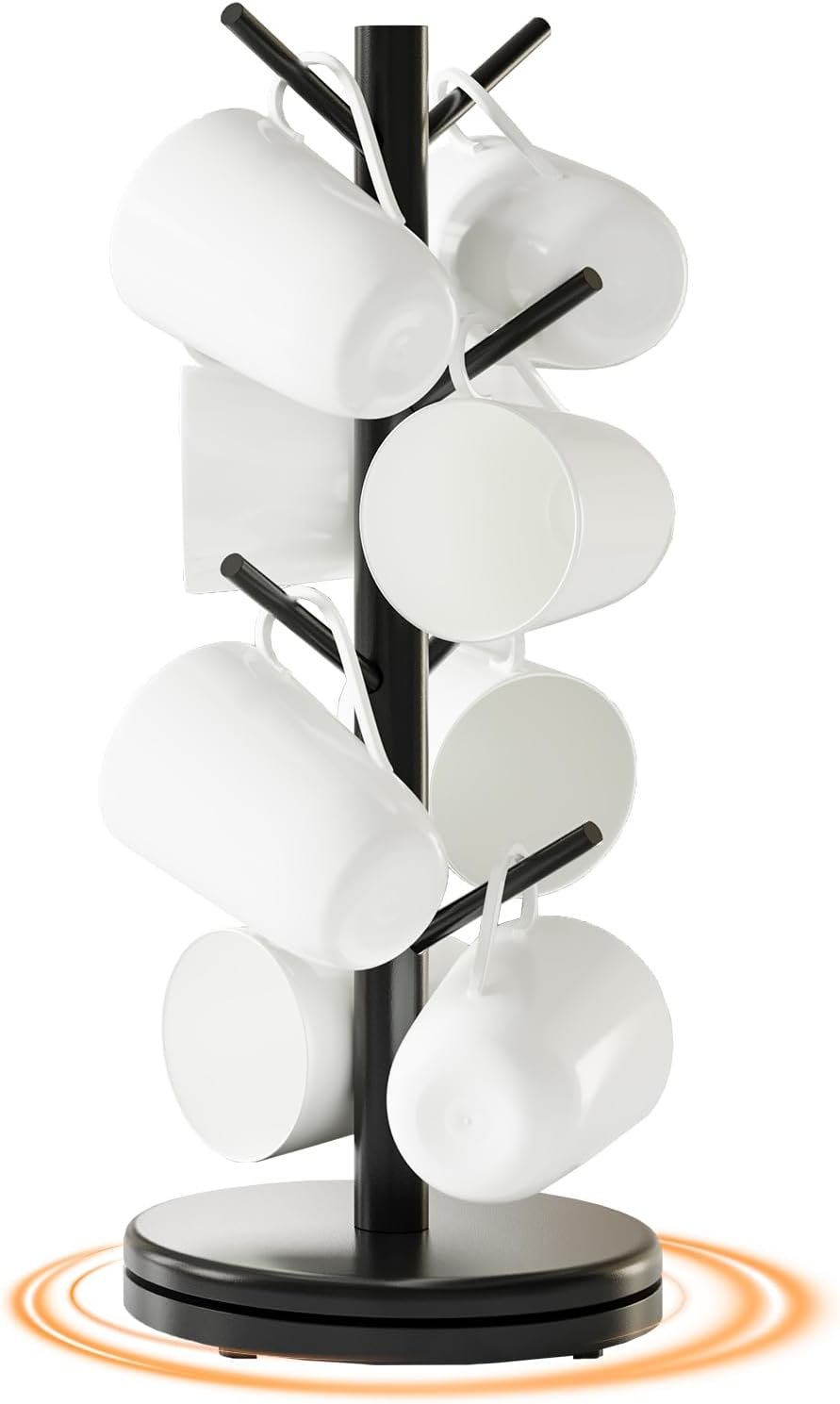 Mug Holder Tree, 360° Rotating Coffee Cup Rack with 8 Hooks, Bamboo Mug Organizer Stand for Countertop, Kitchen & Coffee Bar Accessories, Space-Saving Home Decor (Black)