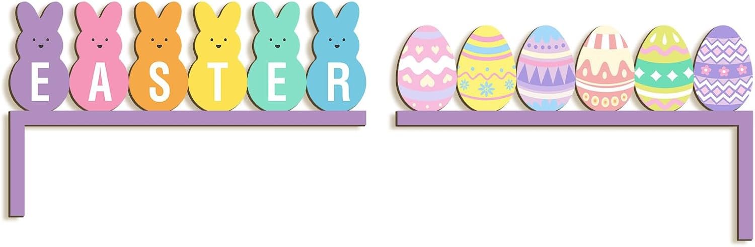 Pigort 2pcs Easter Door Topper Rabbit Spring Decoration, Hollow Bunny Sign Flower Egg Welcome Hanging for Home Door Window Party Outdoor Indoor (Purple)