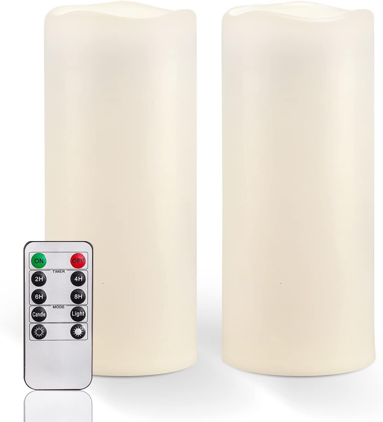 Homemory 10″ x 4″ Large Waterproof Outdoor Flameless Candles with Remote Control and Timer, Battery Operated Flickering LED Pillar Candles for Outdoor Larterns, Porch, Long Lasting, Set of 2