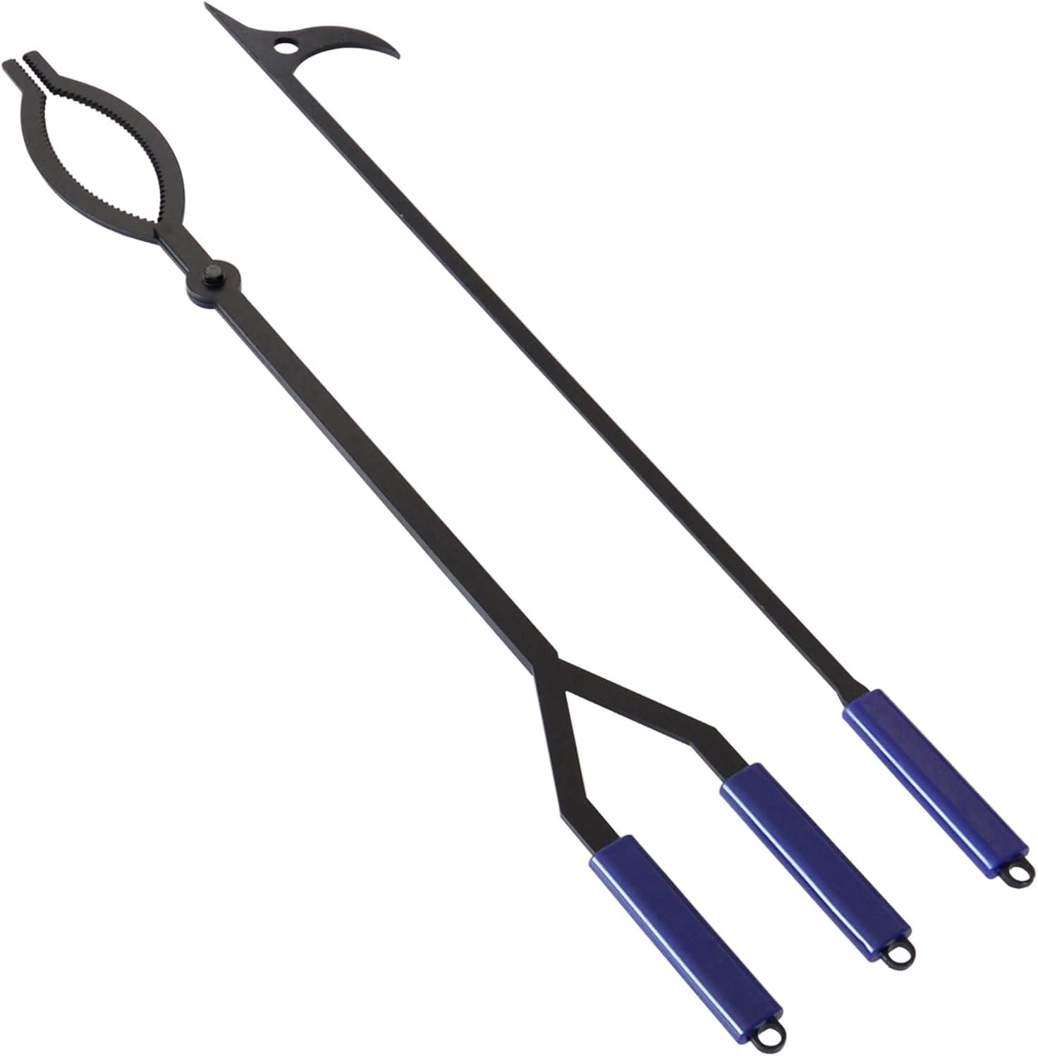 40″ Fire Log Tongs Firewood Grabber and Fire Poker Set,Large Fire Pit Tool Outdoor/Indoor Bonfire Campfire Backyard Deck Camping Log Grabber Rustproof Safely Moves Firewood