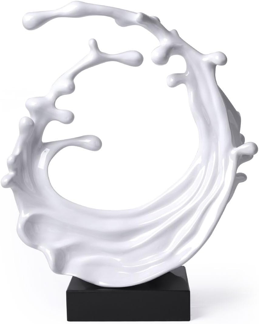 Abstract Sculpture Decor Modern Art Gift Sea Wave Figurine Table Centerpiece Statue for Living Room Bedroom Office White 16.5 Inch