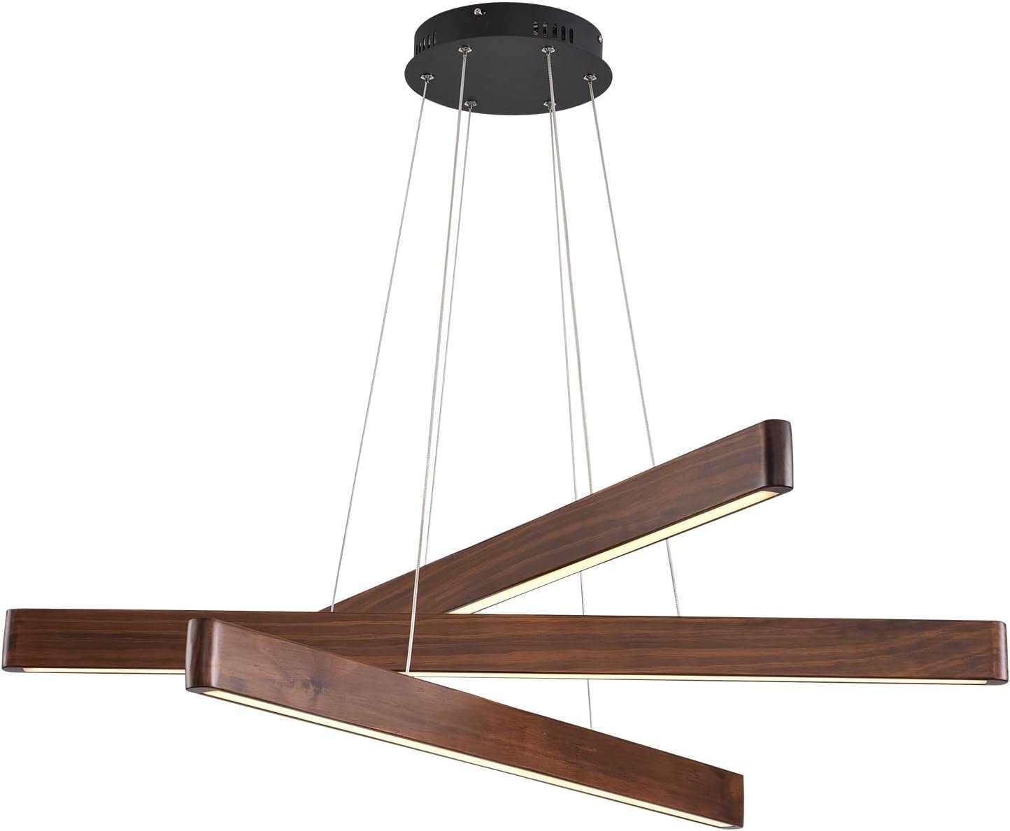 YISDESIGN 3-Light Linear Pendant,Dining Room Light Fixture,Modern Led Chandeliers for Living Room,Dimmable Wood Ceiling Pendant Light,45W for Living Room,Dining Room,Kitchen Island,Walnut Color