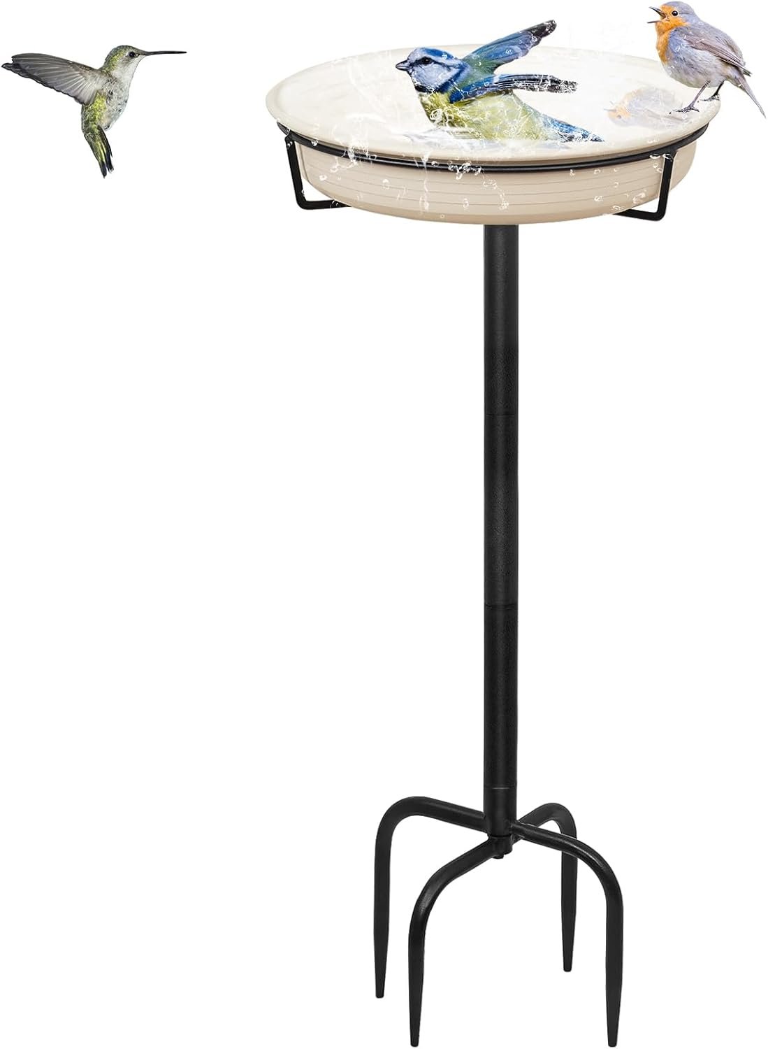 Bird Baths for Outdoors Heavy Duty, 39in Detachable Birdbaths for The Garden Clearance, Bird Bath Bowl Spa & Birdfeeder with Metal Stake Stand for Outdoors Garden, 4 Spiky Feet (C)