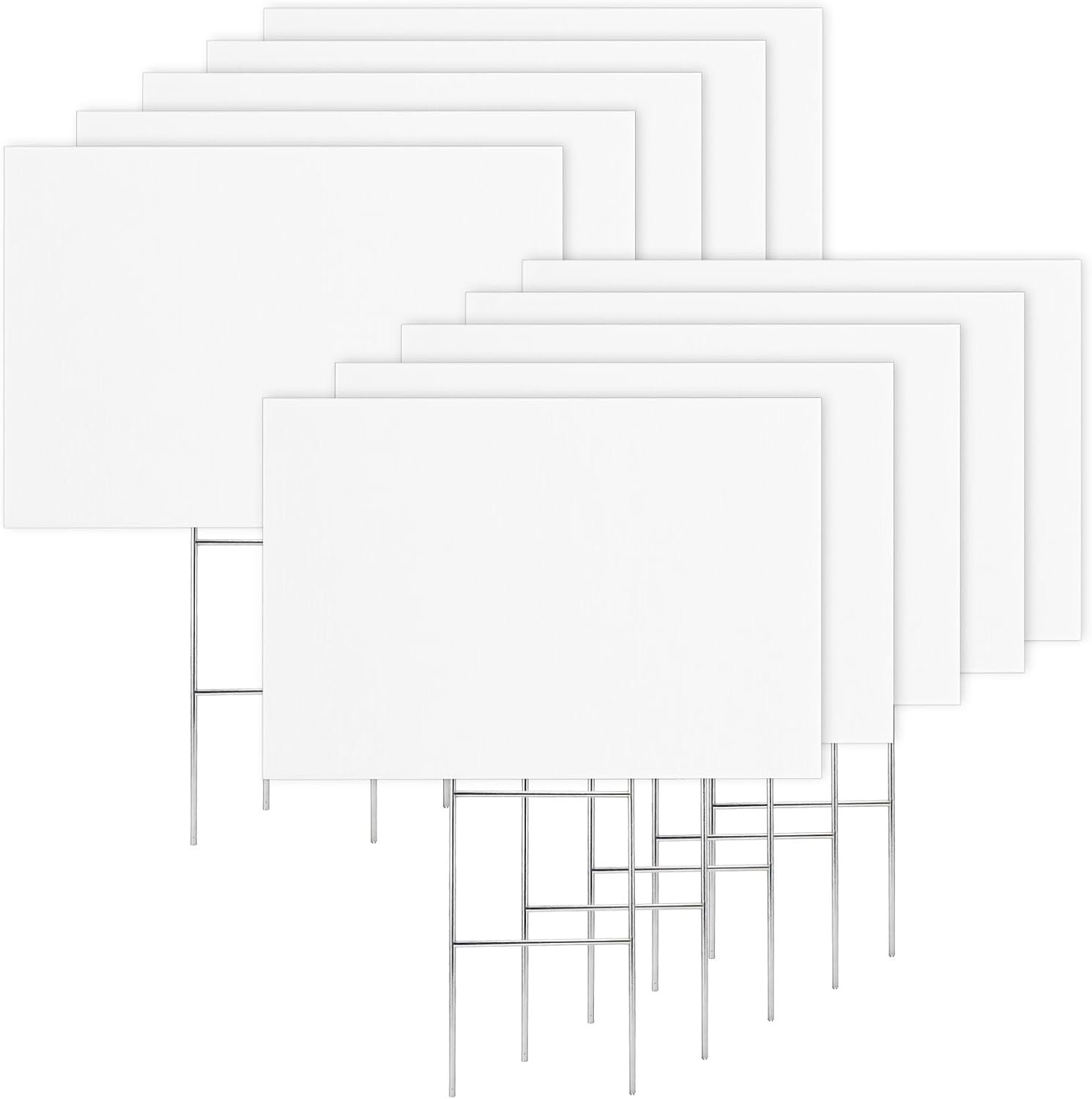 10 Pack Blank Yard Signs with Metal Stakes 17×12 Inch Corrugated Plastic Poster Board Double Sided Yard Lawn Custom Signs Sheets for Outdoor Sale Sign Birthday Guidepost Decorations