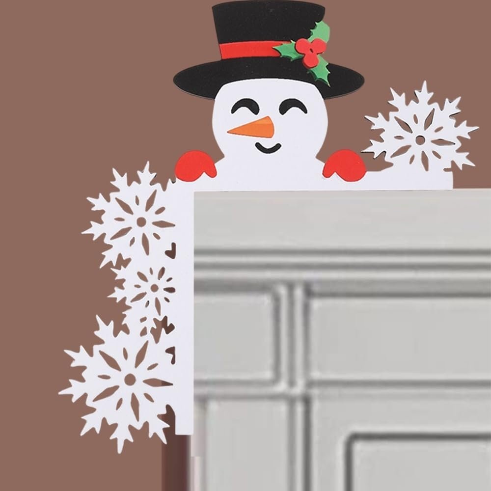 Christmas Door Corner Sign for Living Room Bedroom Office Outdoor Indoor Frame Christmas Snowman Holiday Party Home Door Left Corner Decoration