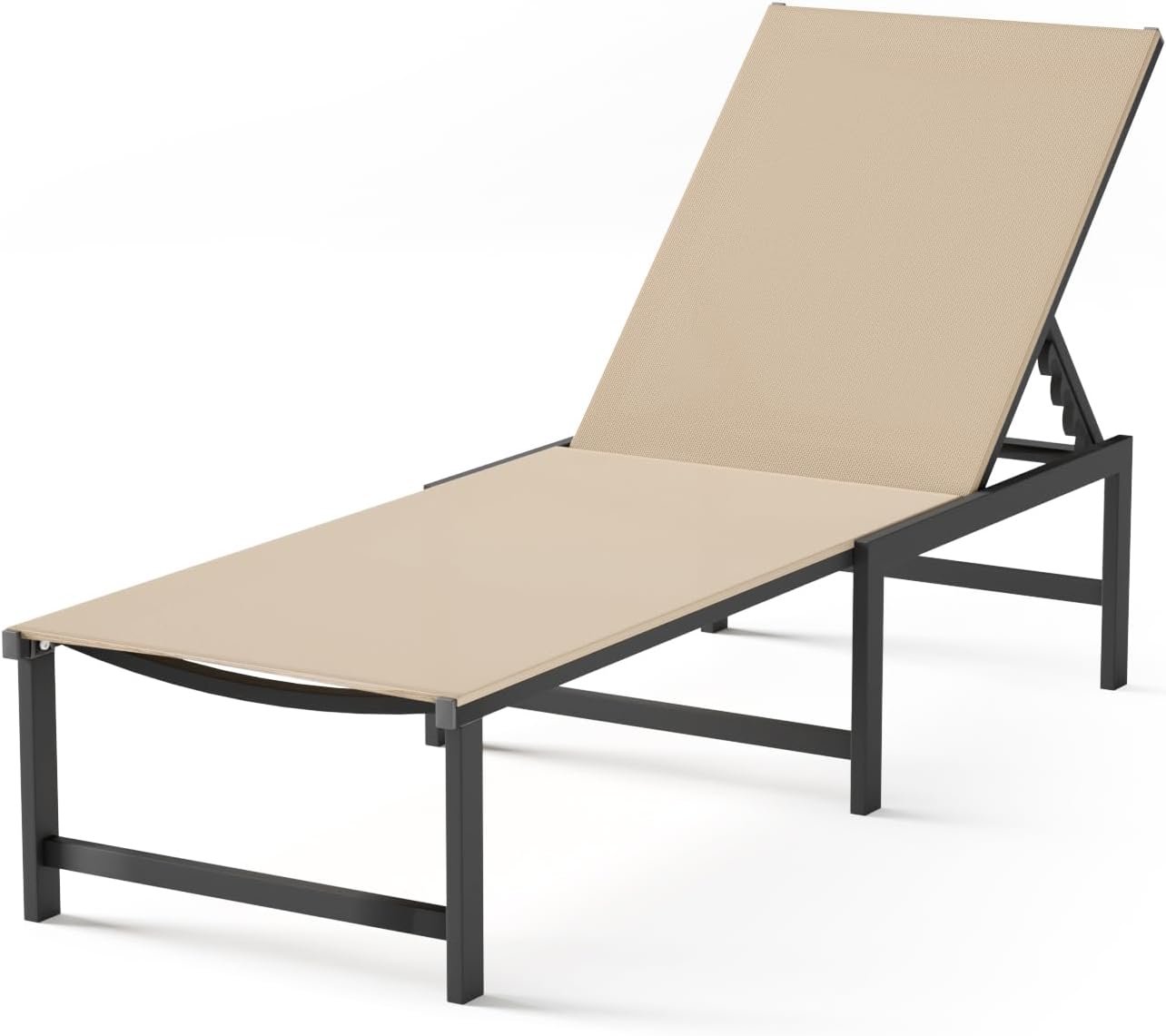 Patio Lounge Chair, Aluminum, 5 Adjustable Backrest, 1 Piece,Khaki | Lightweight rustproof aluminum.5 adjustable backrest positions.Breathable quick-dry fabric.For poolside,beach,lawn,backyard.
