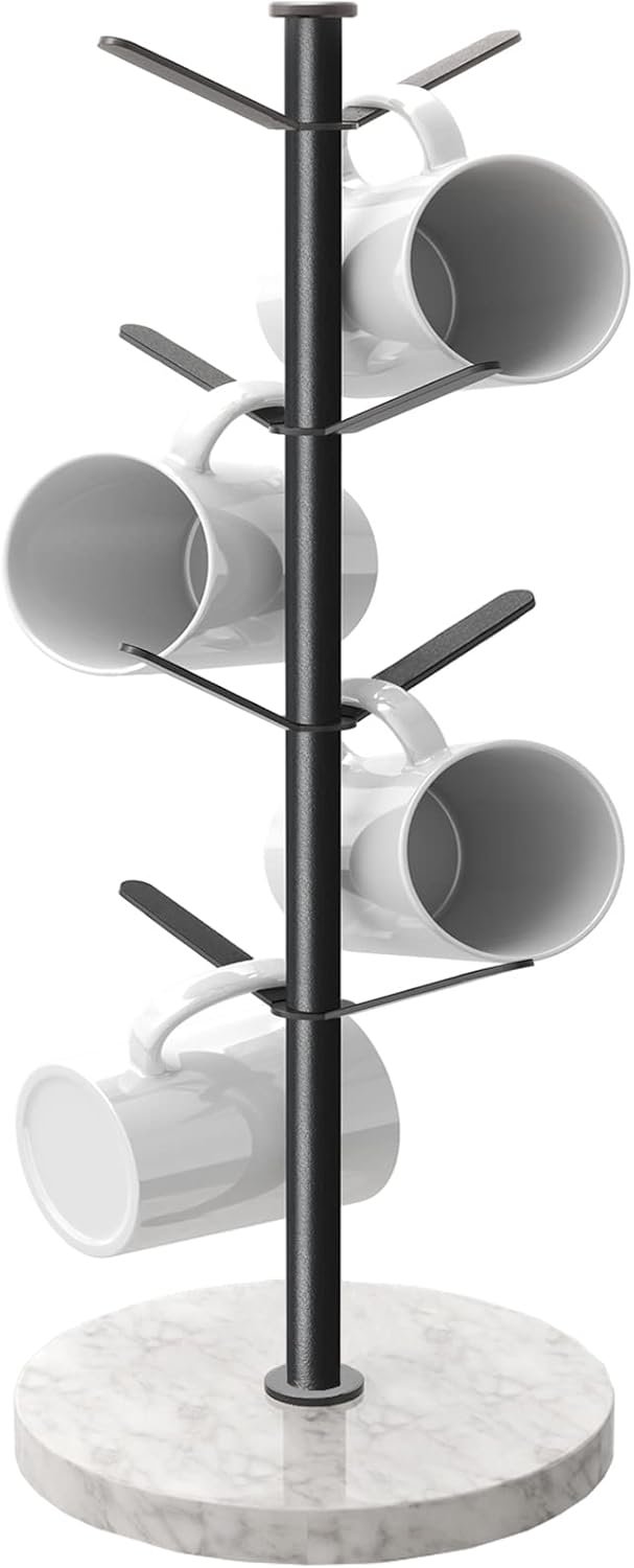 Gypie Marble Mug Holder Tree, 8 Hooks Coffee Cups Stand, New Upgraded Stable Mug Stand for Kitchen Counter Cabinet Cafe Black