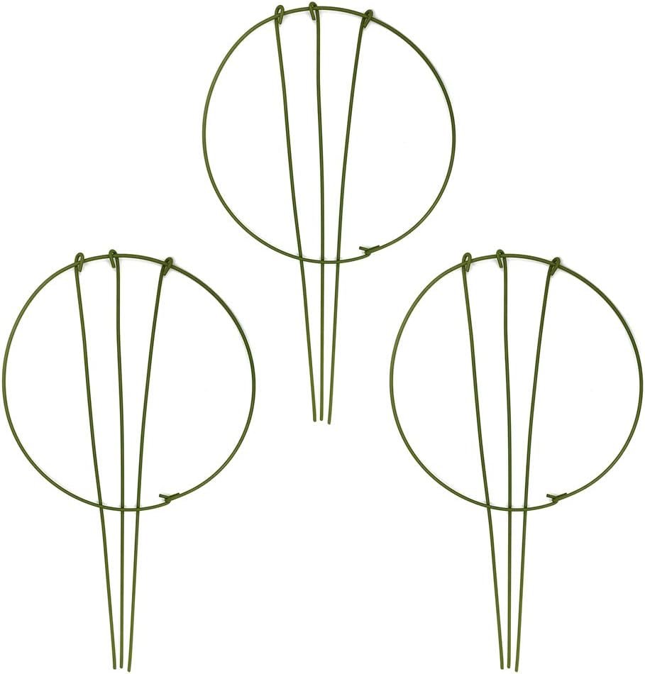 3-Pack Garden Plant Support Stake Green Plant Support Rings for Climbing Plant, Flowers (10″ Wide x 17″ High)