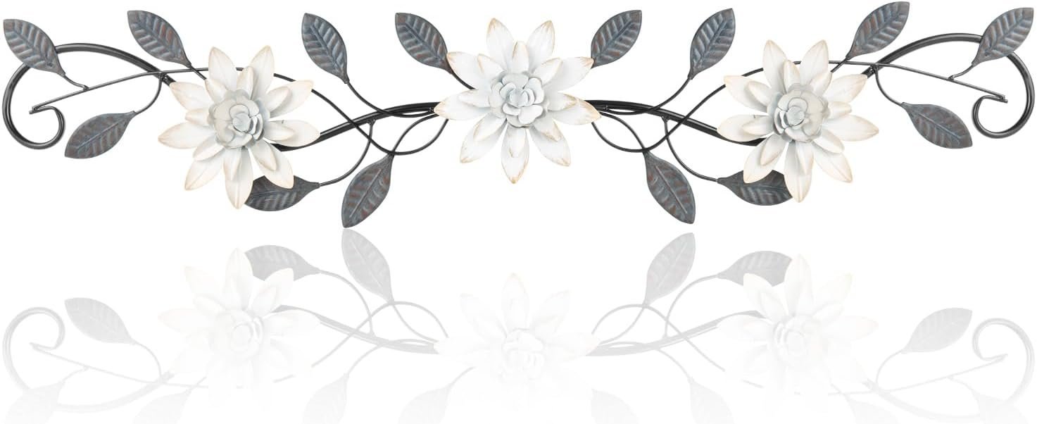 KHJCXS Metal Wall Art Modern Minimalist Metal Flowers Indoor Decor Horizontal Wall Art Iron Artwork,for Over Door,Bedroom,Living Room,Kitchen,Office Scroll Decor
