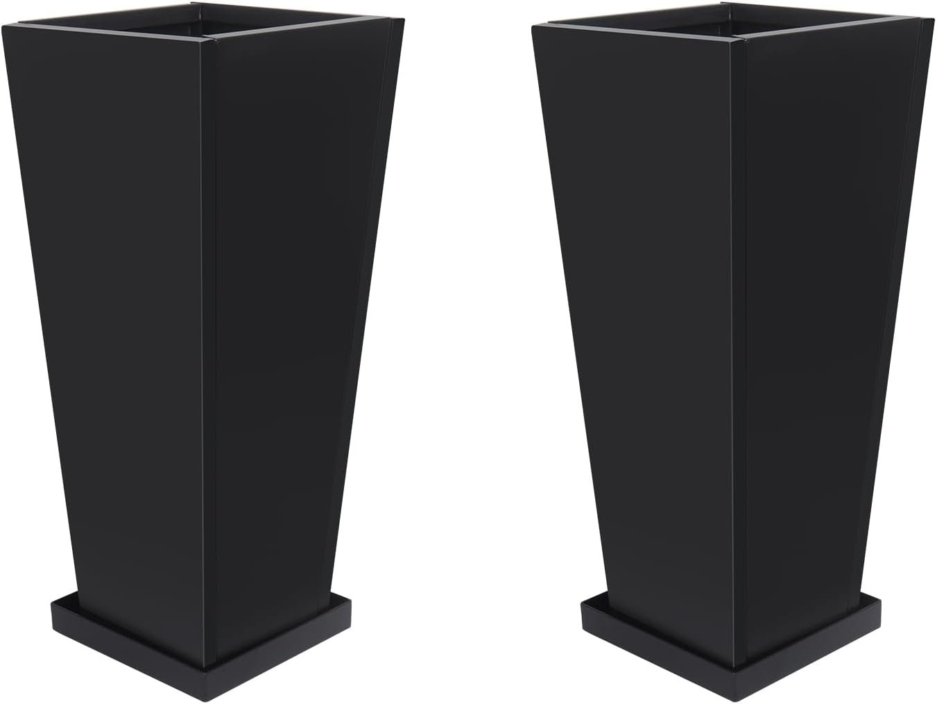 18″ Metal Tall Outdoor Planters Set of 2, Durable & Wealtherproof | Tall Planters with Drainage Insert Shelve & Trays, Black Outdoor Planters for Porch, Garden, Yard