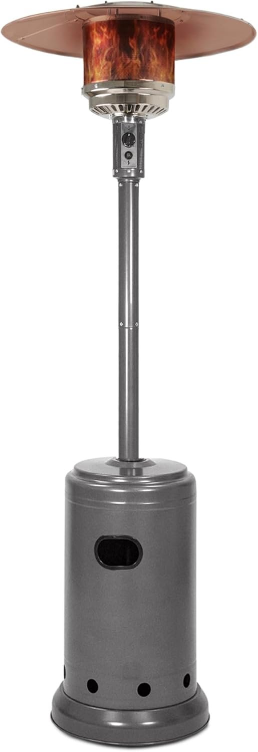 Amazon Basics 46,000 BTU Portable Outdoor Propane Patio Heater with Wheels, Commercial & Residential with Water Tank, Adjustable Heat Output, 9-Foot Radius, Slate Gray, 32.1″L x 32.1″W x 91.3″H