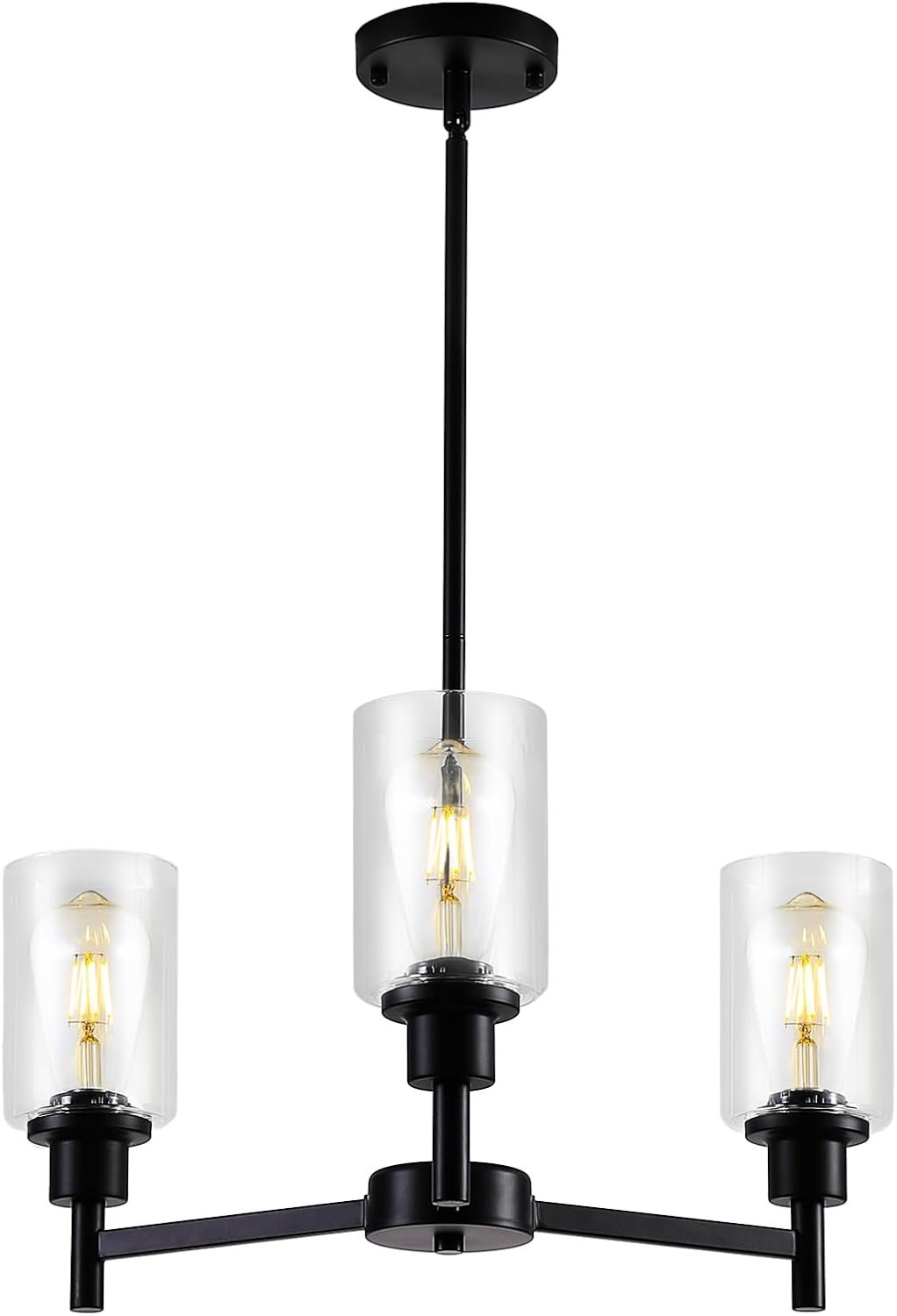 9MMML Farmhouse 3-Light Glass Chandelier, Modern Black Chandelier for Kitchen, Dining Room, Living Room, Foyer, E26 Bulb Base