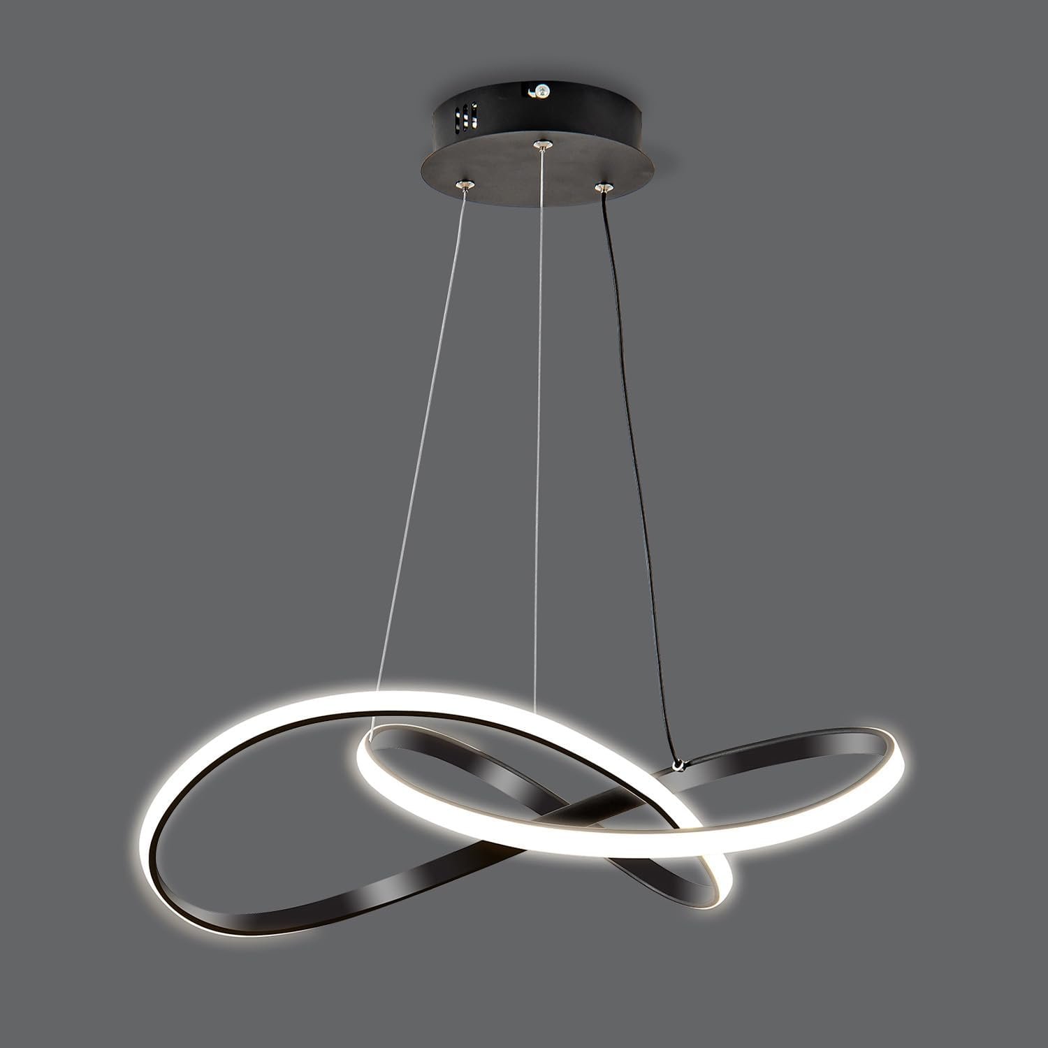 Modern LED Pendant Light Fixture，Black Contemporary Ceiling Hanging Fixture with Irregular Ring Lights for Dining Living Room Bedroom Kitchen Island Cafe（4000K，Neutral Light ）