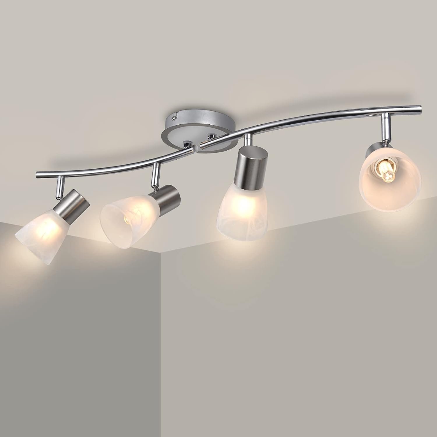 HiBay LED Track Lighting Fixtures, Rotatable 4-Light Ceiling Spot Light, Modern Spotlight with Glass Shade for Living Room Kitchen Dining Room, E12 Base (Bulbs Not Included)
