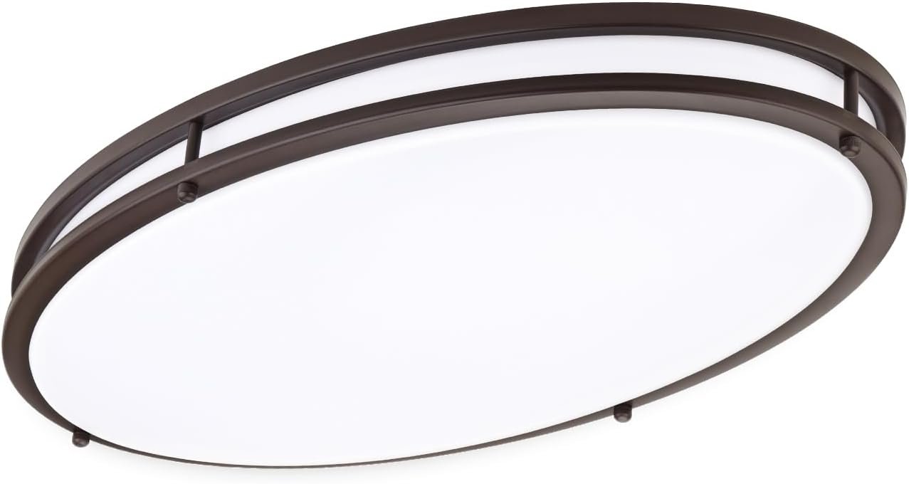 DAKASON 24Inch Oval LED Kitchen Ceiling Light Flush Mount, 40W Big LED Light Fixture Ceiling for Living Room, 3500K/4000K/5000K Dimmable, Modern for Dining Room/Laundry, Oil Rubbed Brown