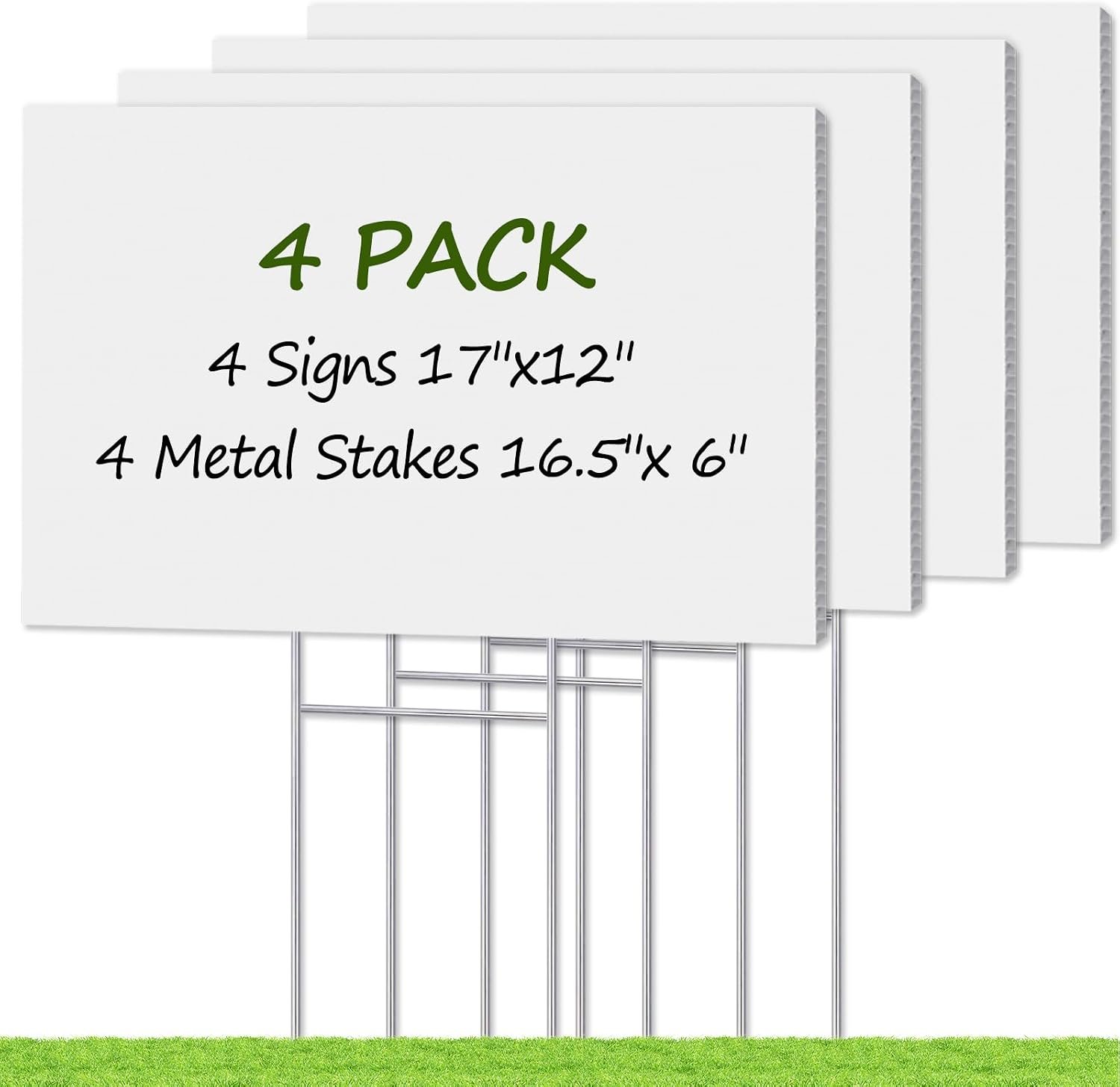Blank Yard Signs with Stakes, Remiawy Custom Yard Sale Sign 17×12 Inch 4 Pack Corrugated Plastic Double Sided for Outdoor Lawn, Estate Garage, Open House, Birthday Decoration