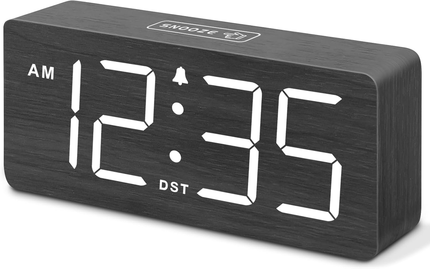 DreamSky Wooden Digital Alarm Clock for Bedroom – Loud Alarm Clock for Heavy Sleepers with Volume Control, Desk Clocks for Living Room with Large Numbers, Dimmer, DST, Wood Decor (Plug in Clock)