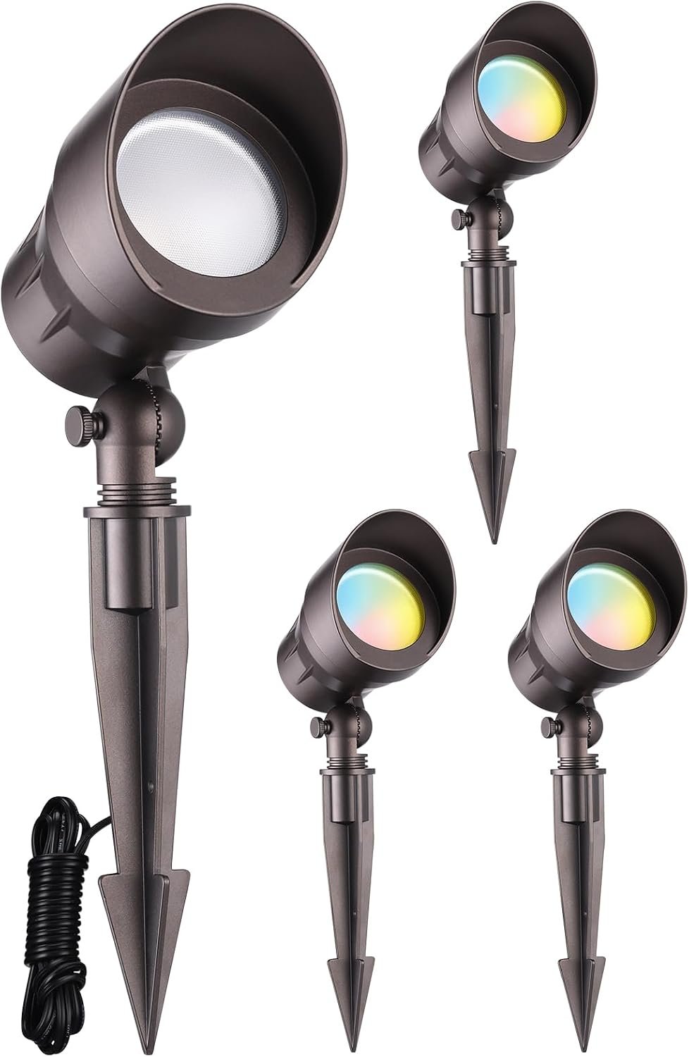 LEONLITE 4-Pack 5CCT 5W 12-24V Low Voltage LED Spotlight Oil Rubbed Bronze | 1800K2700K3000K4000K5000K, Landscape Pathway Lights Outdoor, CRI90, Aluminum Spot Lights for Garden, ETL, IP65 Waterproof