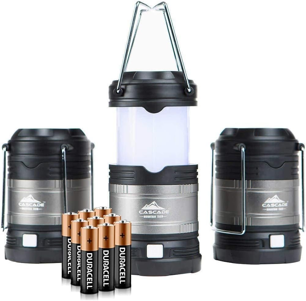 Cascade Mountain Tech Pop-Up IPX4 Water-Resistant LED Lantern with 4 Light Modes – 3 Pack