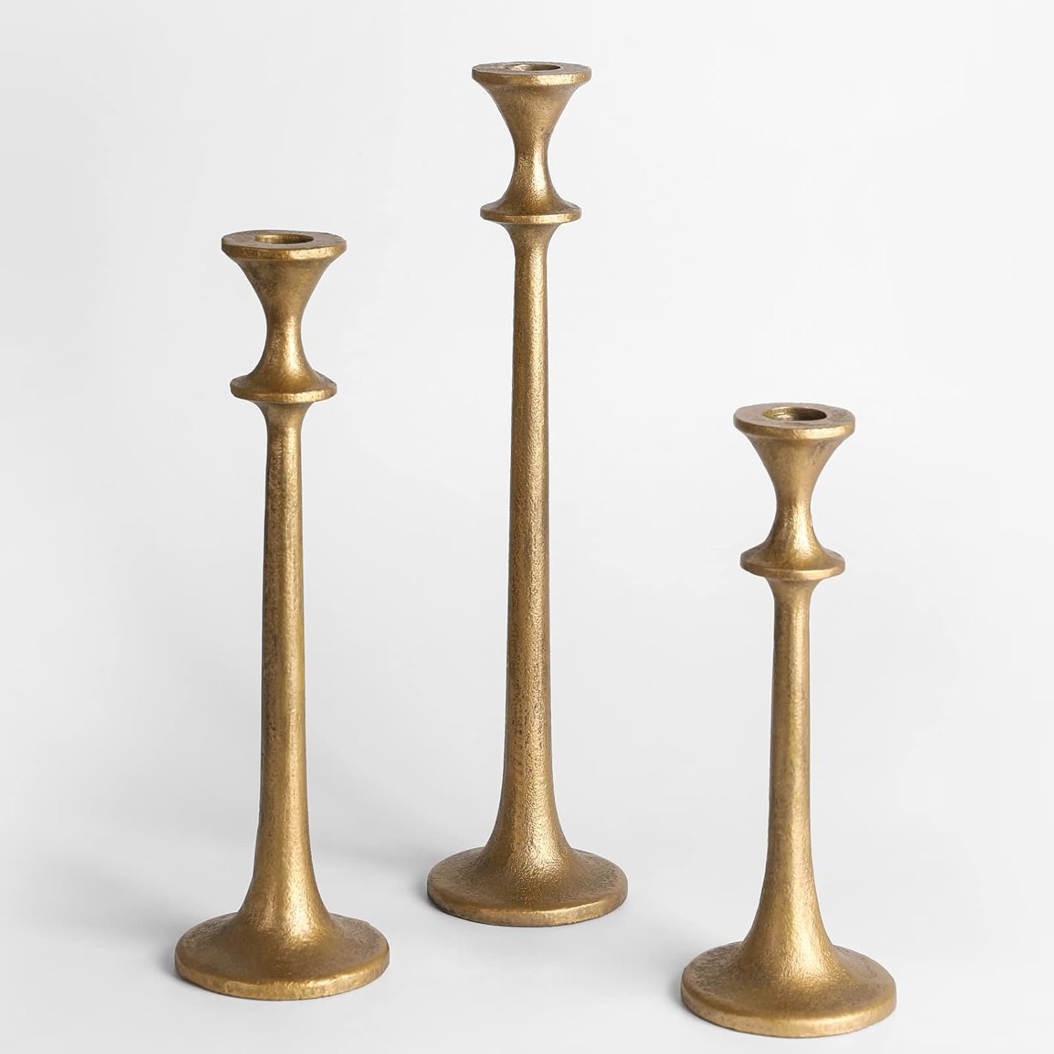 Iron Taper Candle Holder – Set of 3 Decorative Candle Stand – Candlestick Holder for Wedding, Dinning, Party – Antique Brass