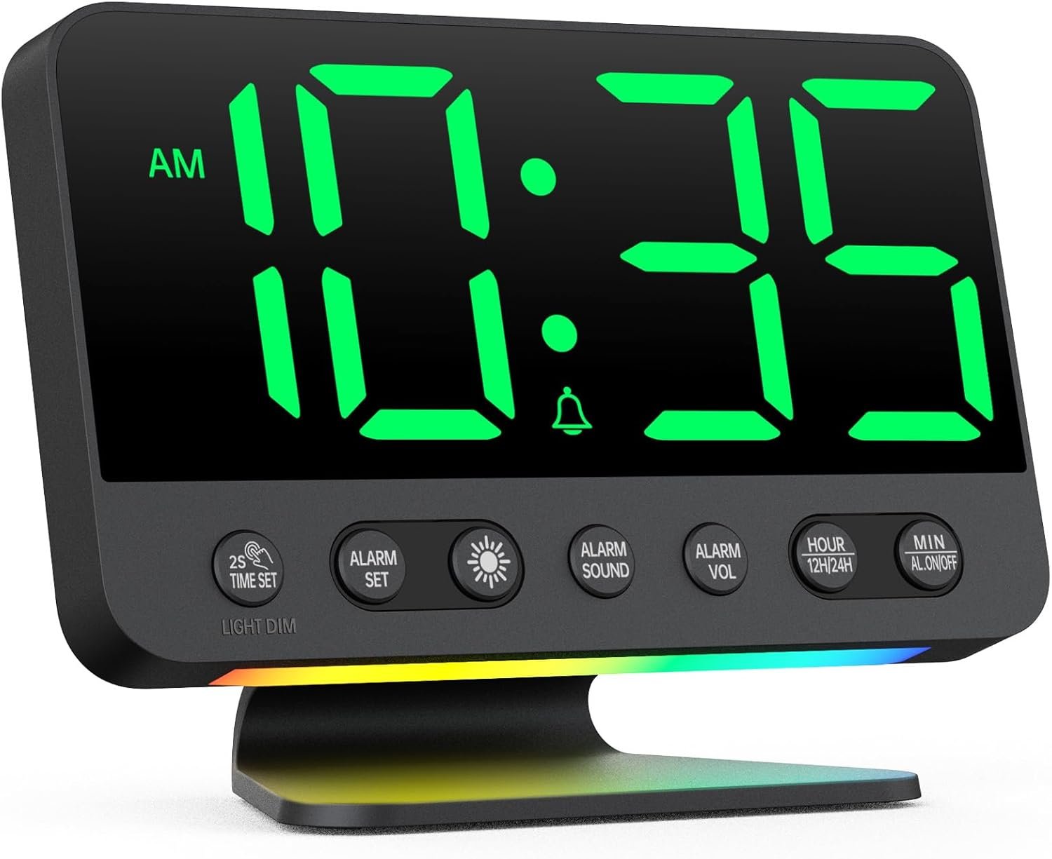 AuroraCalm Digital Alarm Clock with Large Numbers for Bedrooms: Bold Display Readable Across The Room with 5 Level Brightness – 5 Alarm Sounds 8 Night Lights for Kids Seniors Teens – Green