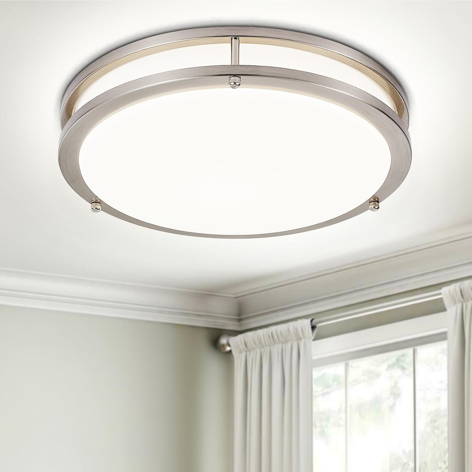 DLLT Flush Mount LED Ceiling Light: 13 Inch 5CCT (3000K-6000K) & Dimmable Ceiling Light Fixtures for Bedroom Hallway – 24W Modern Brushed Nickel Super Bright Kitchen Lighting Fixtures Ceiling