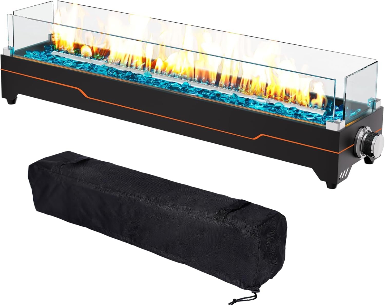 GRISUN 28″ Table Top Propane Fire Pit, 45,000 BTU Tabletop Gas Fire Pit, Tabletop Firepit for Patio, Outdoor Portable Fireplace, Rectangular Fire Bowl with Glass Wind Guard, Glass Beads & Cover