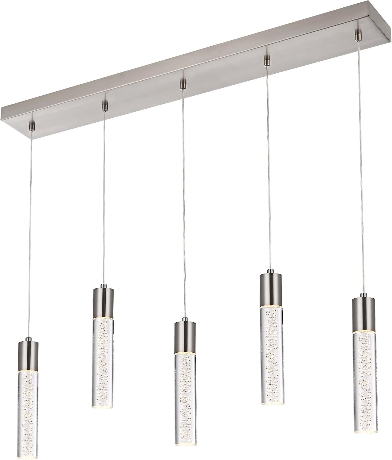 MELUCEE 5 Color Dimmable LED Chandelier Linear Lighting, 5 Light Dining Room Light Fixture Brushed Nickel Ceiling Hanging Light Fixture for Dining Room Over Table Kitchen Island, Adjustable Height