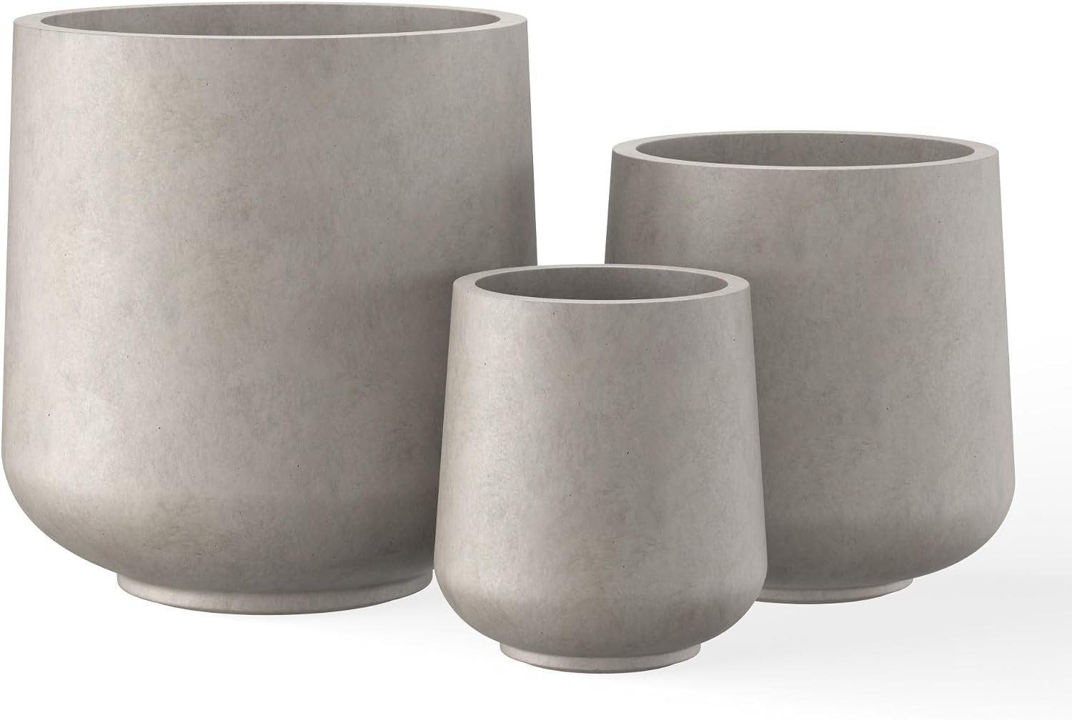 Kante 15.3″+11.6″+8.2″ Dia Round Concrete Planter, Large Outdoor Indoor Planter Pots Containers with Drainage Holes and Rubber Plug for Home Garden Patio, Weathered Concrete