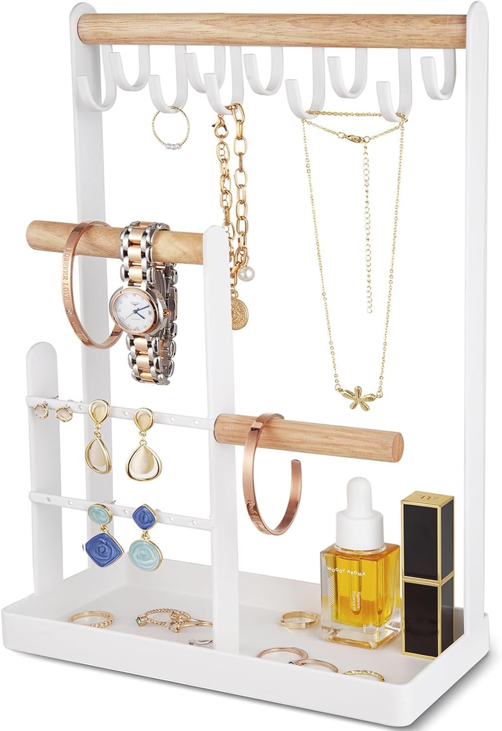 ProCase Cute Jewelry Stand, Aesthetic Jewelry Organizer for Dresser Vanity, Jewelry Holder Display for Necklaces Earrings, Gifts for Teen Girls Women, Bedroom Dorm Decor -Medium, White