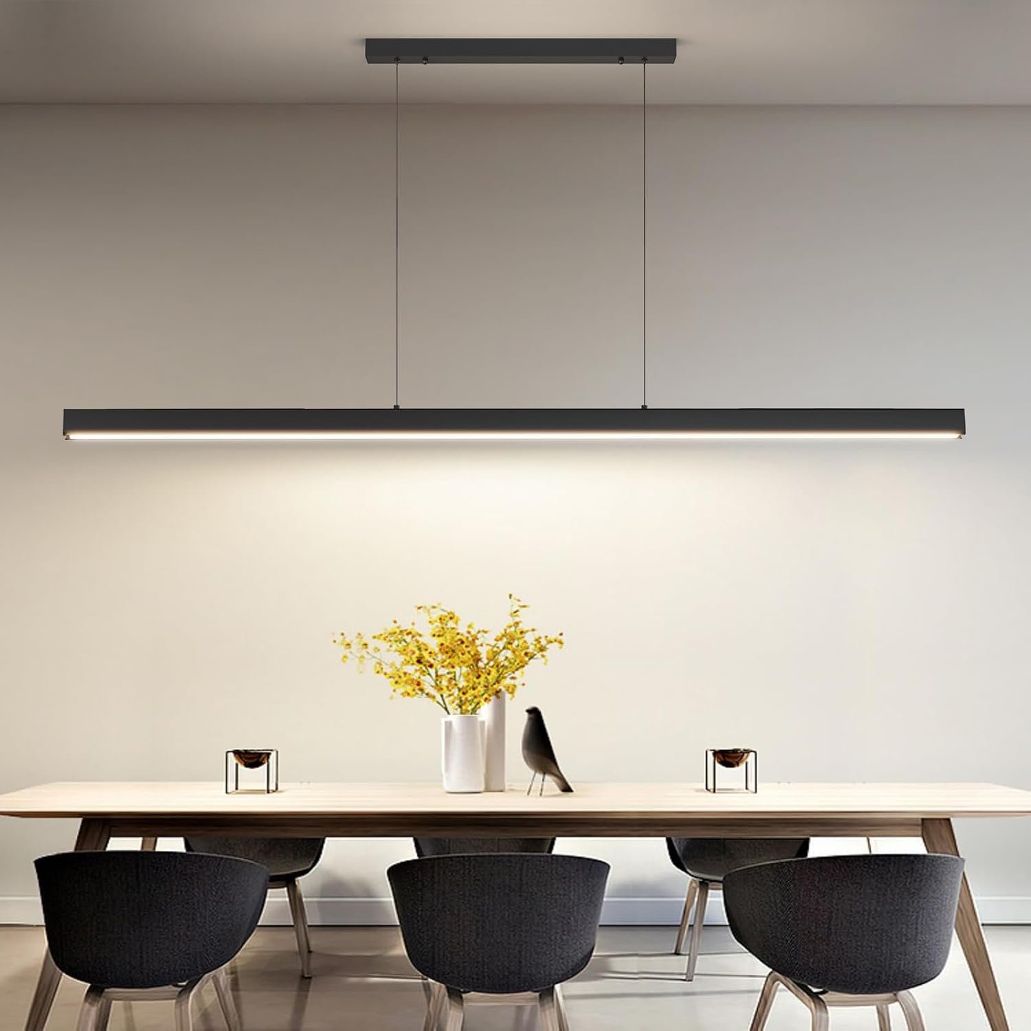70″ LED Linear Pendant Light Fixtures, 25W Dimmable Pool Table Light with Remote, Modern Island Lights for Kitchen Dining Room Living Room Office Bar, 3000k-6000k, Black