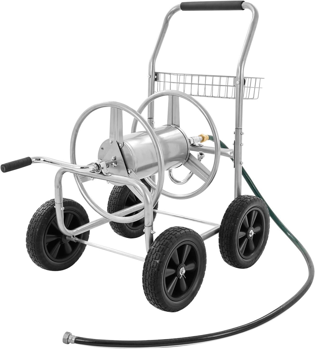 VEVOR Hose Reel Cart, Hold Up to 250 ft of 5/8’’ Hose, Garden Water Hose Carts Mobile Tools with 4 Wheels, Heavy Duty Powder-Coated Steel Outdoor Planting with Storage Basket, for Garden, Yard, Lawn | Heavy Duty Powder-coated Steel, Storage Basket, Mobile Tools, For Garden, Yard, Lawn