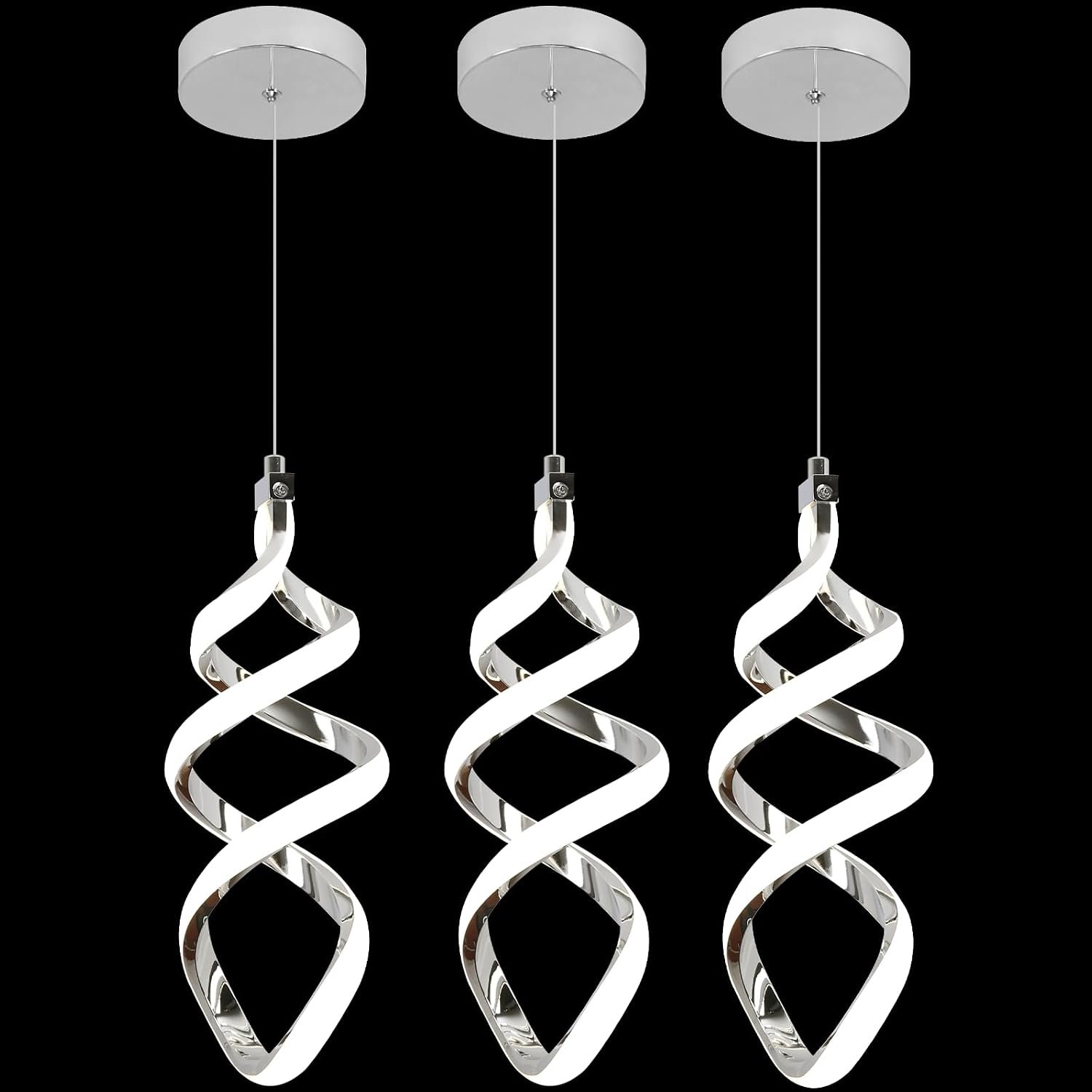 EIDISUNY 3 Packs Pendant Light, 15W Spiral Led Pendant Light, 4500K Modern Pendant Lights Kitchen Island, Adjustable Height Pendant Light for Dining Room Bedroom Kitchen Island Cafe