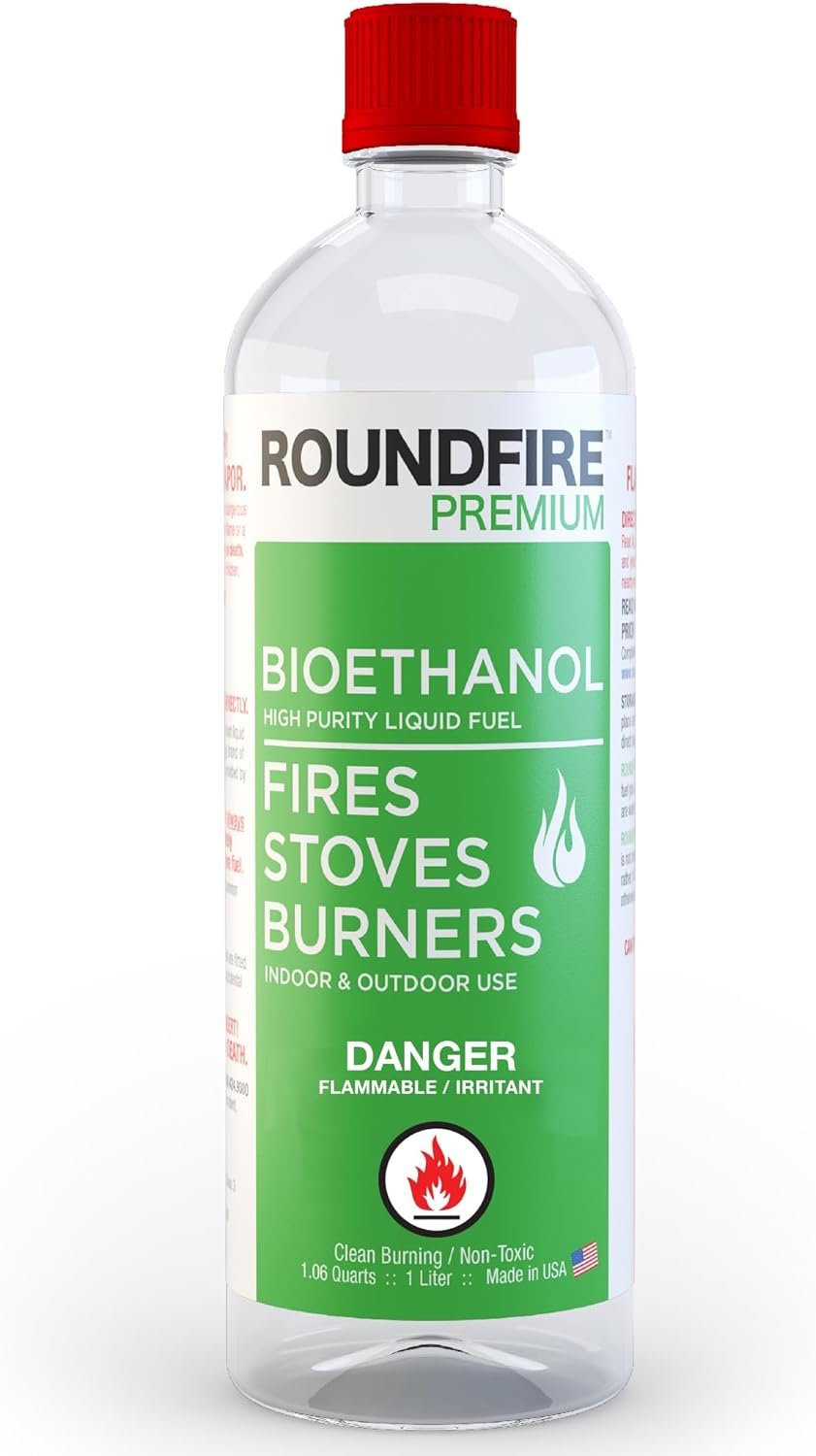 ROUNDFIRE Premium Tabletop Fireplace Fuel – 1 Liter Ethanol for Fire Pits and Table Top Fireplaces