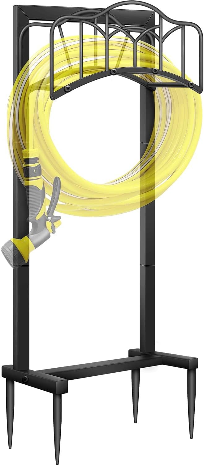 Garden Hose Holder -Upgraded Hose Holder Holds 100-feet Hose,Freestanding Heavy Duty Hose Hanger,Sturdy Hose Stand for Lawn & Yard,Black