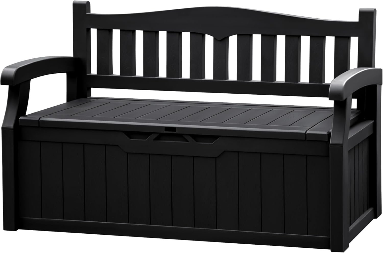 JUMMICO 80 Gallon Resin Outdoor Storage Bench, Large Deck Box with Armrest, Lockable&Waterproof for Garden, Home, Patio, Pools (Black, 80 Gallon)