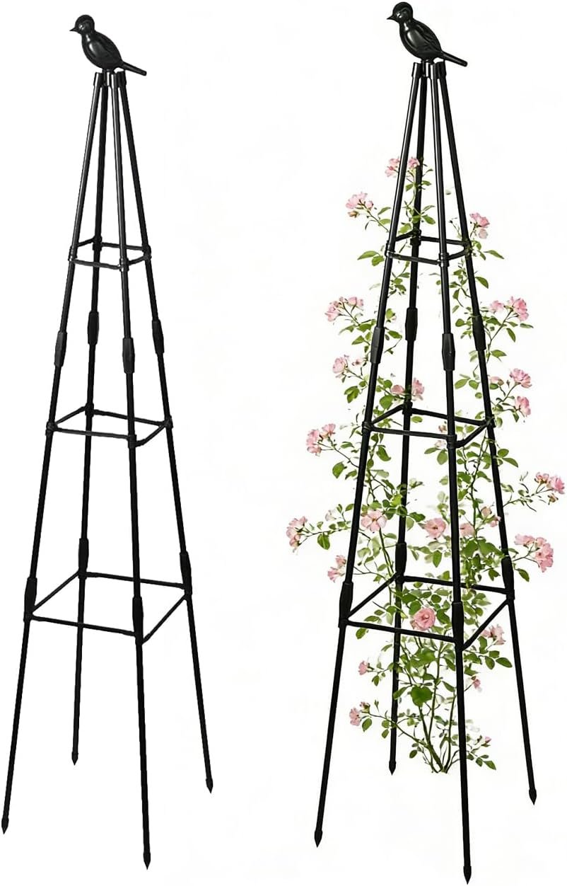 Garden Trellis, 47” Plant Trellis for Climbing Plant, Plant Support with Bird Decoration, Adjustable Rustproof Garden Obelisk for Roses, Clematis in Indoor or Outdoor1 Pack