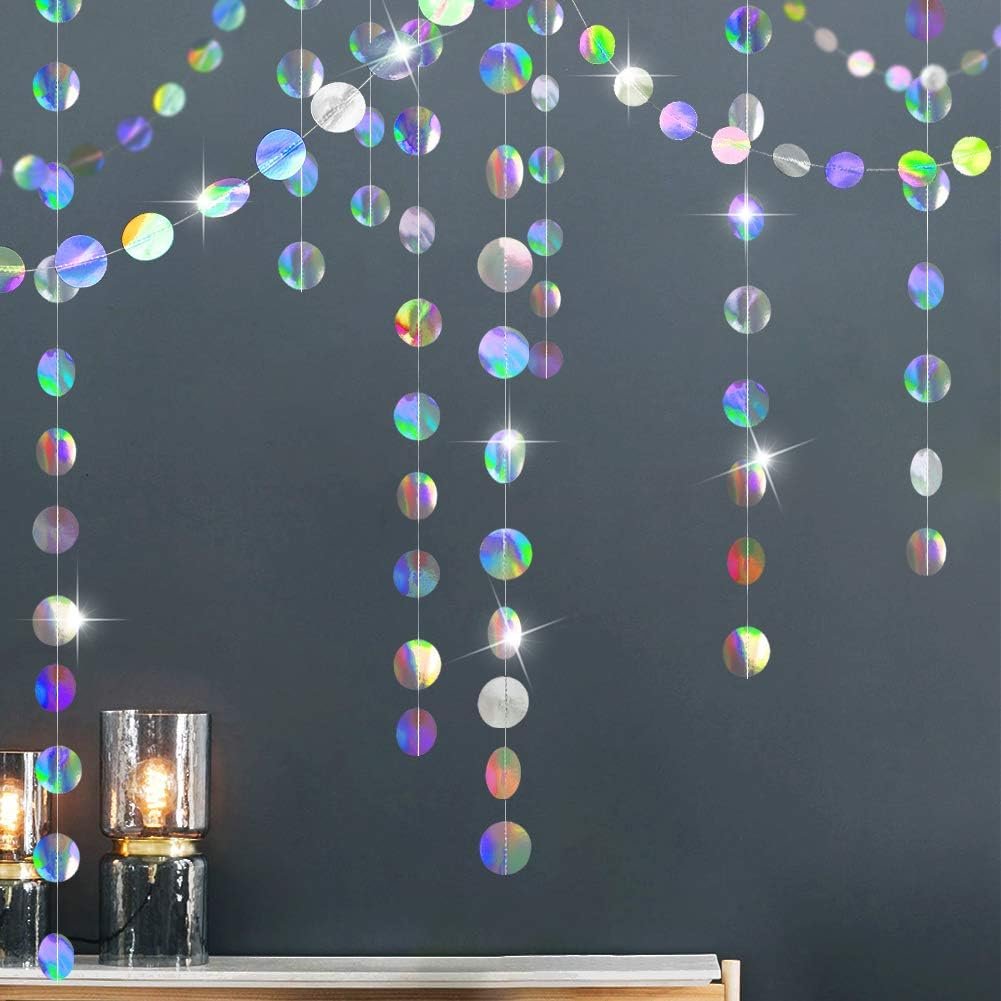 Cheerland Iridescent Party Decorations Holographic Circle Garlands Disco Theme Birthday Decorations Bachelorette Hanging Streamers Banner Graduation Decor Euphoria Karaoke Music Party Backdrop