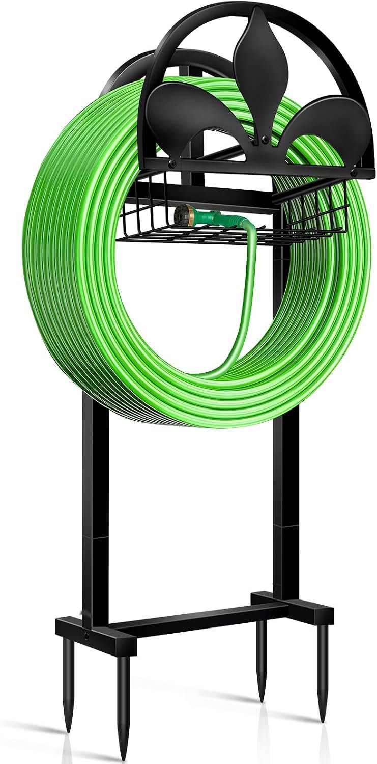 Garden Hose Holder, Water Hose Holders Stand Holds 160-Feet Freestanding Hose Reel Storage Hanger Rack for Outside Yard Lawn Farm