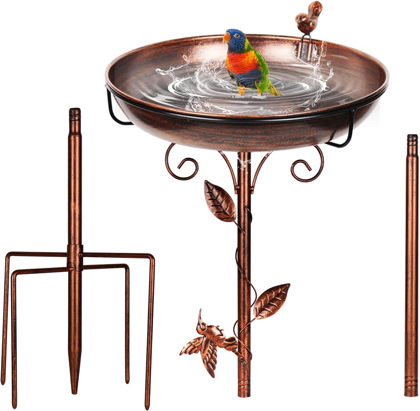 Bird Bath for Outside, 2 Bird Decor, Hummingbird on Pole & Sparrow on Bowl, 38.5 Inch Height Garden Birdbaths, 12 Inch Antique Bronze Freestanding Birdfeeder Bath for Yard Patio