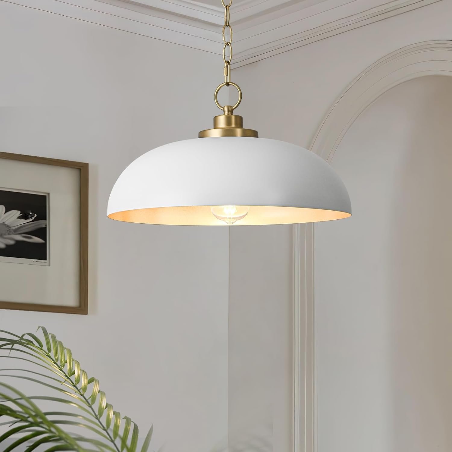 Lingkai 15.7″ Pendant Light Fixtures, Farmhouse Pendant Lights Kitchen Island, White Hanging Ceiling Light for Kitchen Island Dining Room