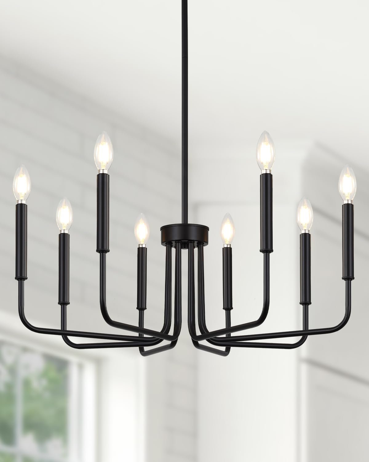 Yunnix 8 Light Black Chandelier, Farmhouse Chandelier for Dining Room Light Fixture Hanging, UL Listed Industrial Modern Chandelier for Bedroom, Foyer, Kitchen, Living Room, No Assembly Required
