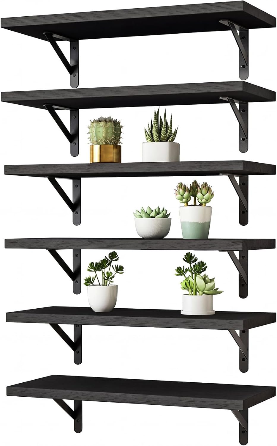 YGEOMER Wall Shelves for Bedroom, 16.5 Inch Floating Shelves for Wall, Shelves for Bathroom Storage, Living Room and Kitchen Decor (Set of 6 Black)