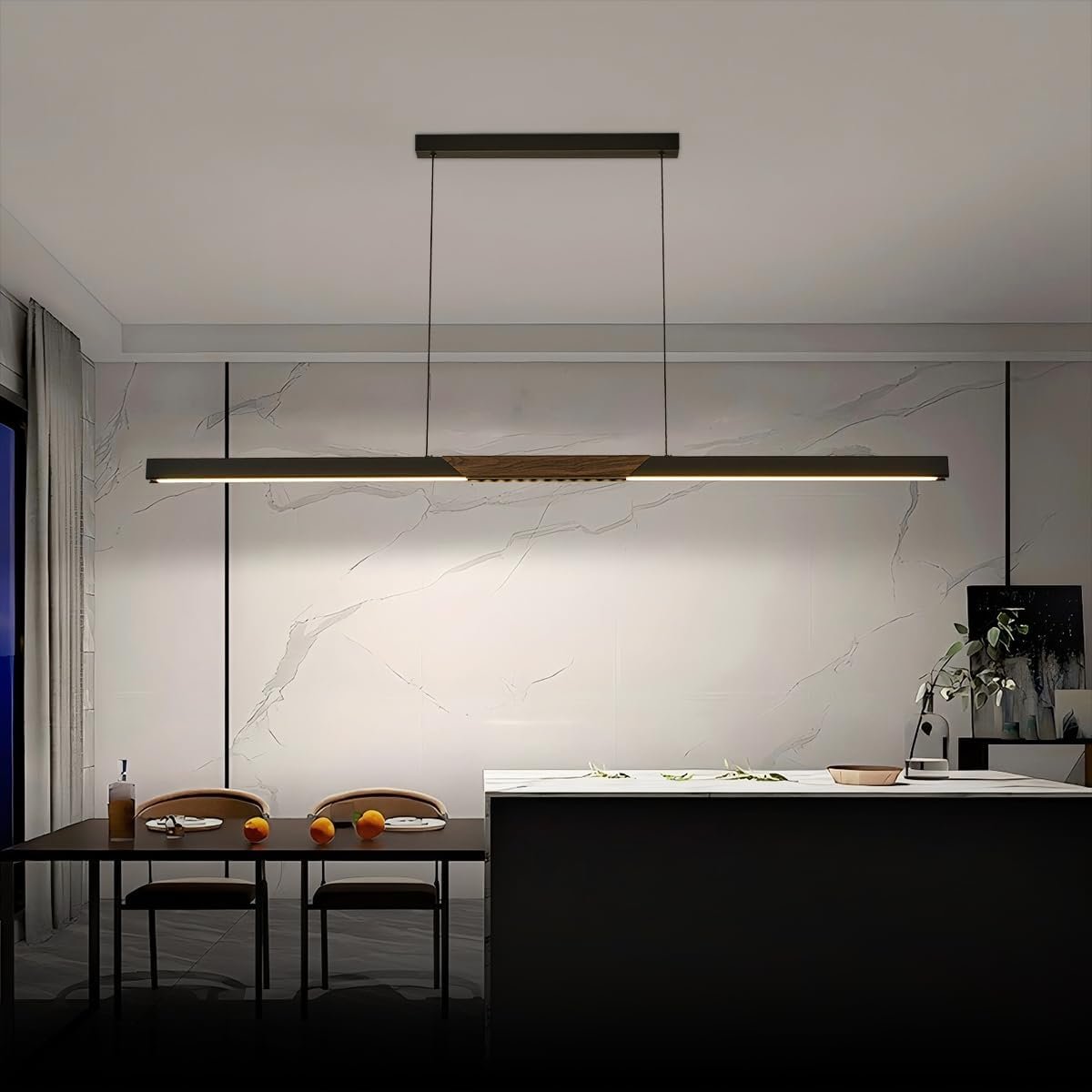 63″ Linear Pendant Light, Modern Black Dimmable LED Chandelier, Kitchen Island Lighting Over Dining Room Table, Pool Table Hanging Lamp