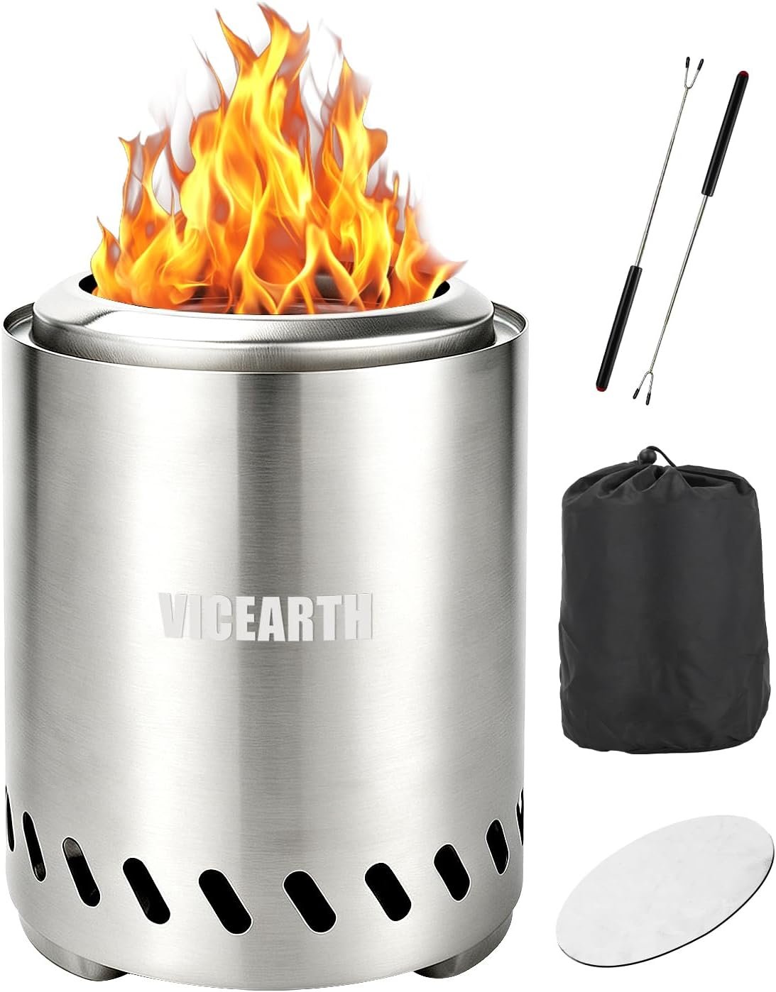Tabletop Fire Pit 9.7 x 7.1 In, Portable Smokeless Mini Fire Pit for Patio & Camping, Stainless Steel Table Top Firepit for Wood Pellets, with Heat-Resistant Mat, Travel Bag & Roasting Sticks