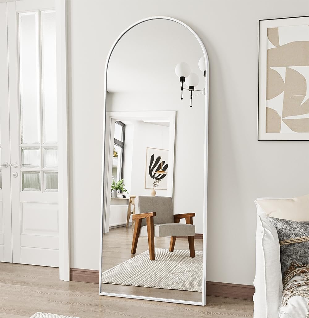 OGCAU Floor Full Length Mirror, 56″x20″ Arched Full Body Mirror, Hanging or Leaning, Standing, Wall Mounted with Aluminum Frame for Bedroom Living Room, White