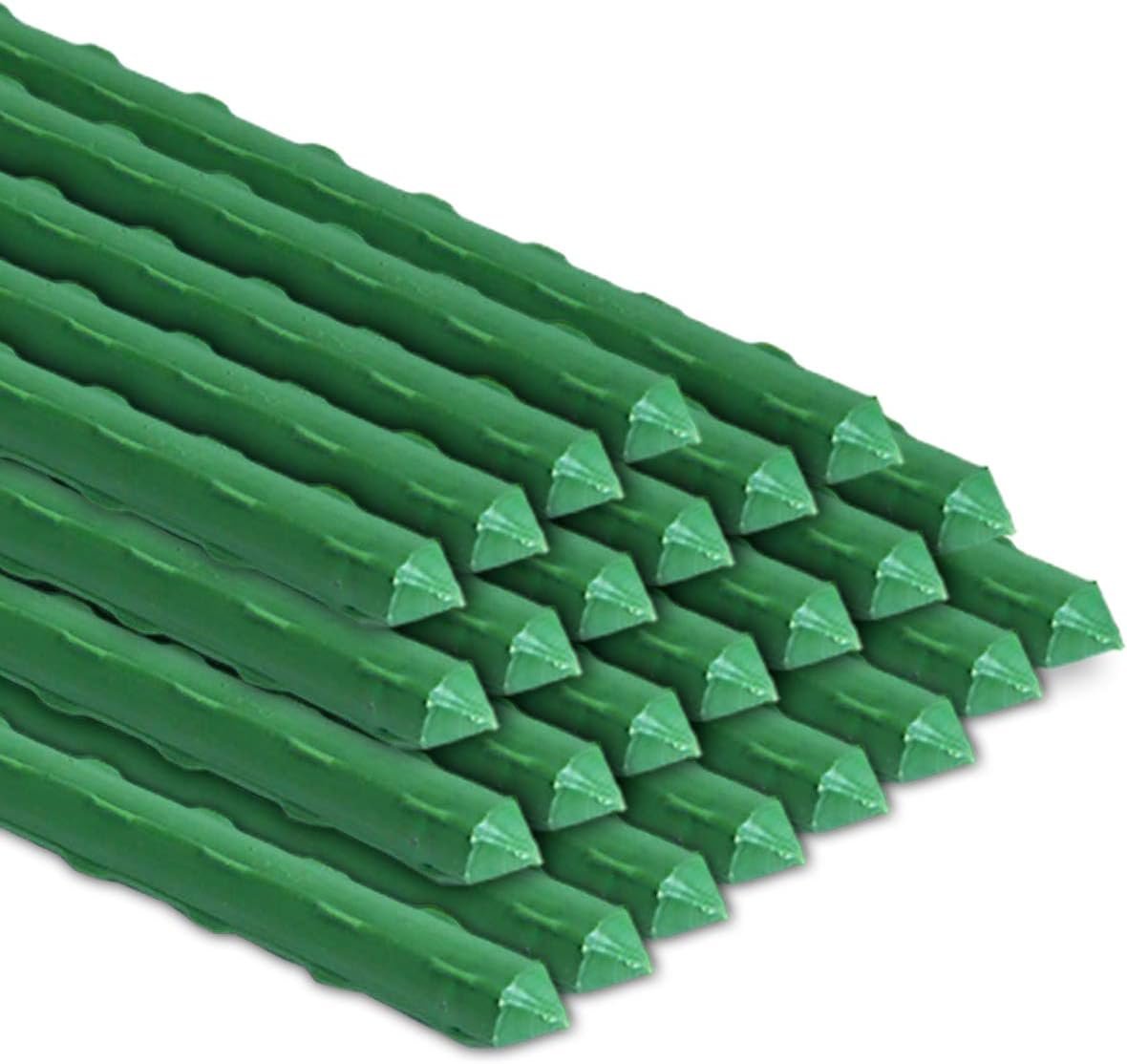 Garden Stakes 48 Inches Sturdy Green Plant Sticks 25 Pack, Metal Tomato Stakes Support, Yard Plant Support Cage for Potted Plants, Tomatoes, Trees, Cucumber, Fences, Beans (48 inch)