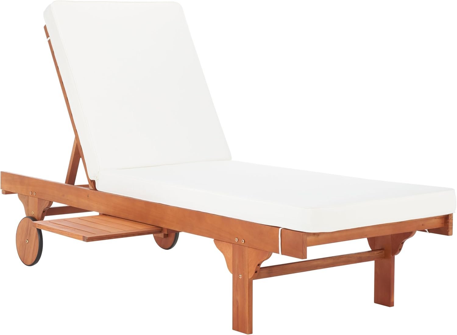 SAFAVIEH Outdoor Collection Newport Natural/ Beige Cushion Built-in Side Table Adjustable Chaise Lounge Chair