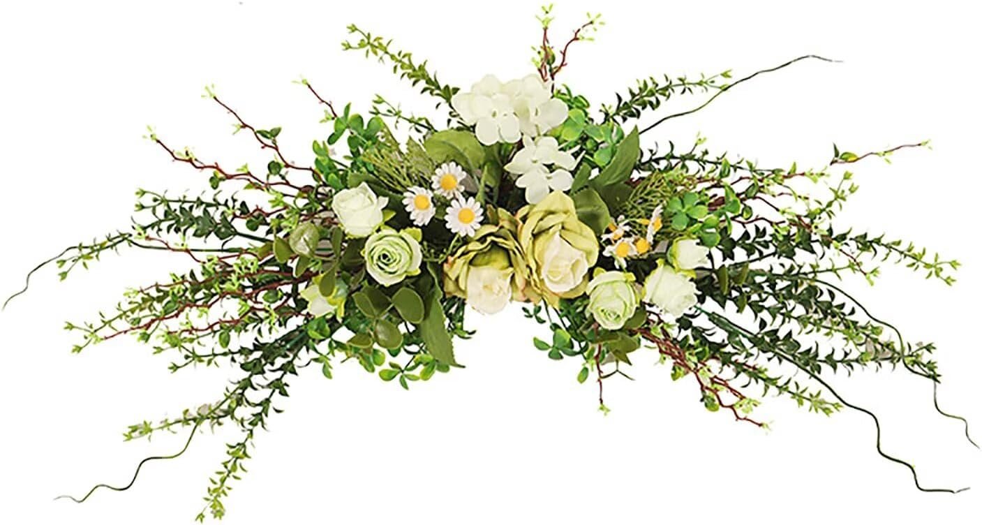 Artificial Greenery Flower Swag, Fake Eucalyptus Rose Flower Swag for Door Lintel Spring Summer Arch Flower Swag for Wedding Home Party Table Door Wall Decor