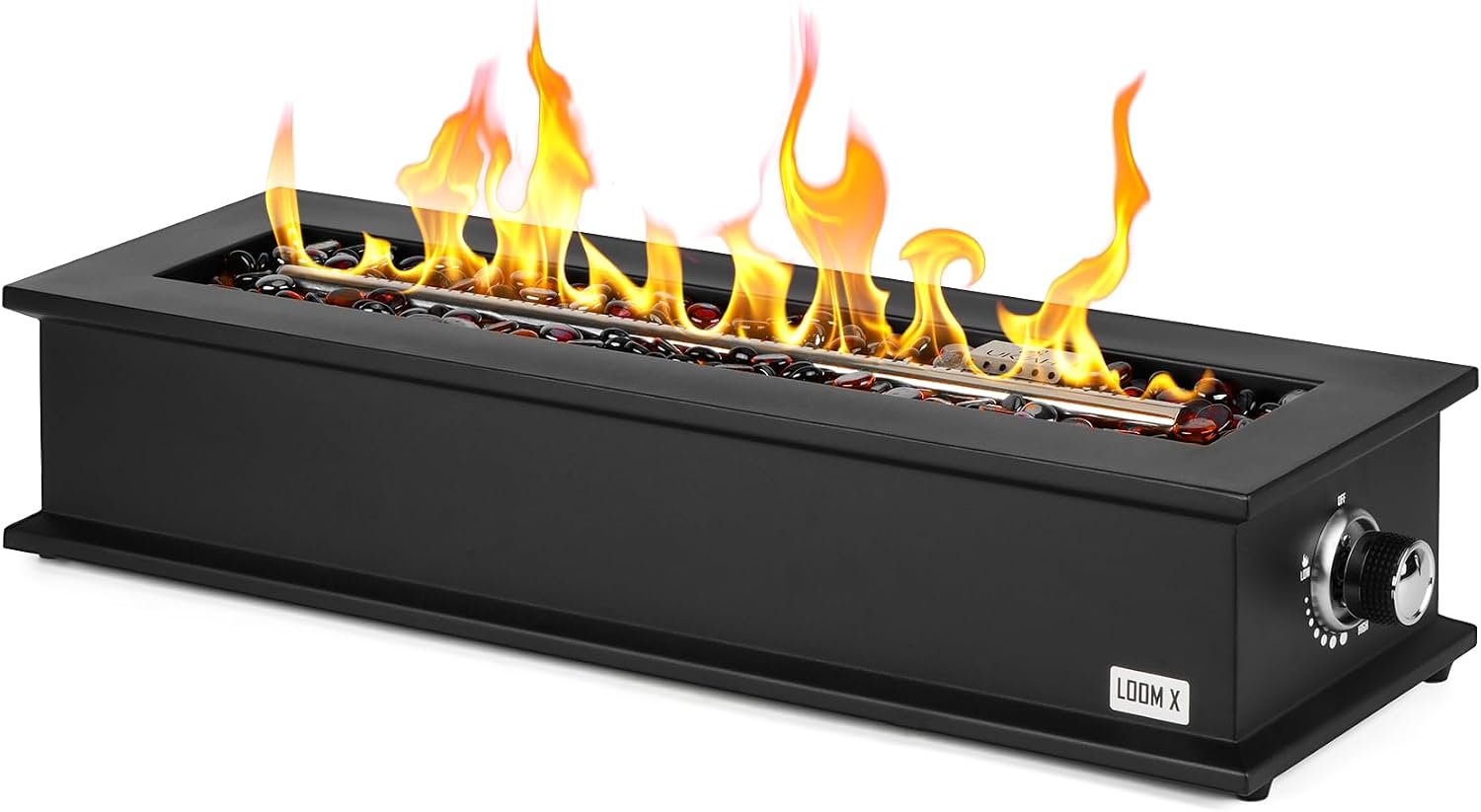 Onlyfire Loom X Propane Fire Pit Table with Stainless Steel Burner and Decorative Fire Glass Beads – 28 Inch Rectangular Tabletop Gas Fireplace (Side Connected)